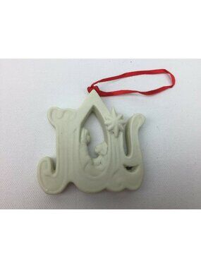 2002 Ceramic "Joy" Nativity Star Red Ribbon White Christmas Tree Ornament